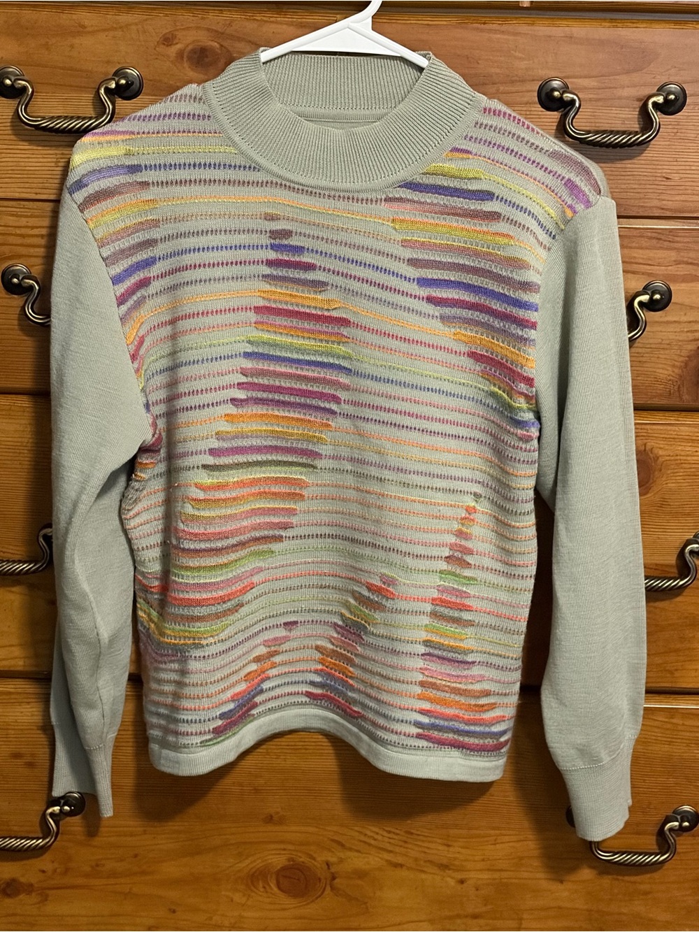 Vintage Japanese Wool Light Sage Multicolor Stripe Knit Sweater